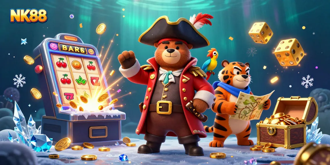 Spin and win at NK88, highlighted by a colorful jackpot scene with vibrant characters.