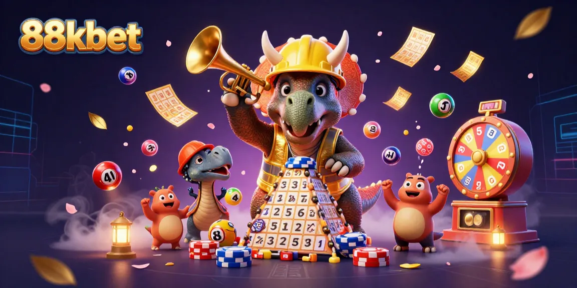 Experience thrilling fun at 88kbet while playing with vibrant lottery elements and animated characters celebrating gaming success.