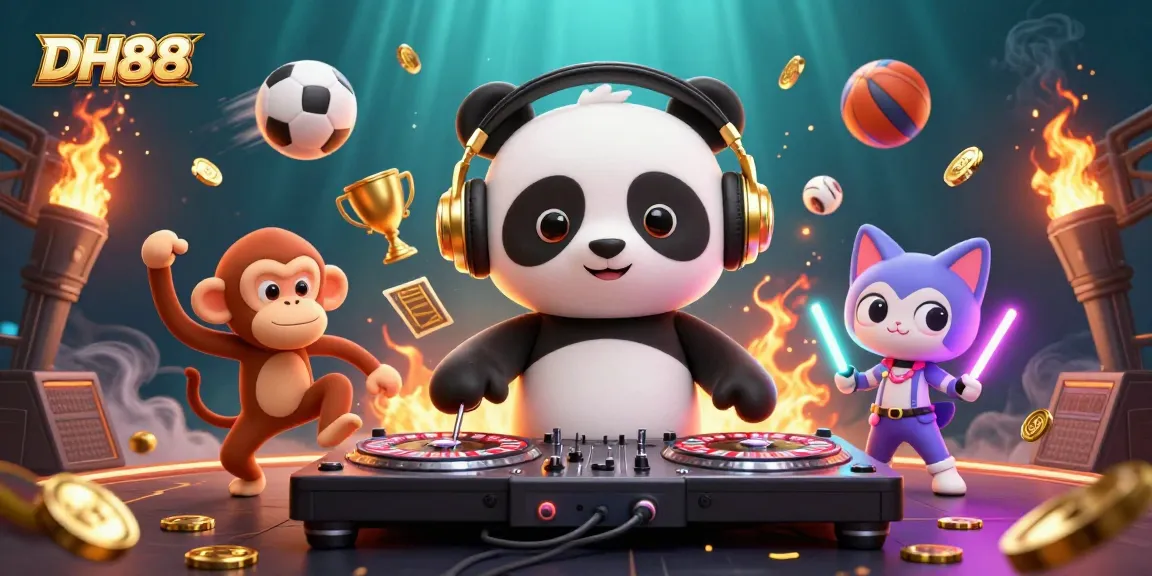 Engage in thrilling gaming at DH88 with a dynamic DJ panda and exciting gambling elements.