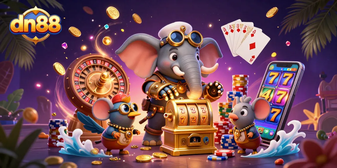 dn88 offers thrilling slot action with cascading coins and colorful game elements in an exciting 3D scene.